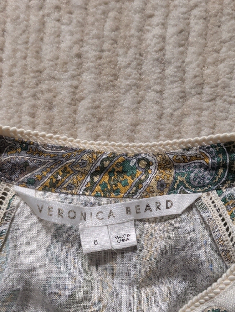 Veronica Beard Long-Sleeve Paisley Maxi Dress in Navy, Green, Cream - Picture 2 of 3